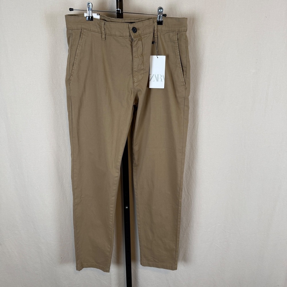 New Zara Mens Skinny Chino Pants Tan Khaki 6786/310/707 Size 32